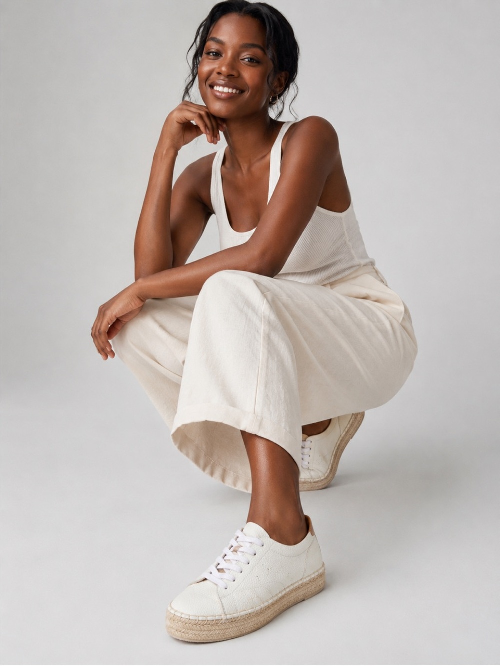 Anthropologie Dalson Women's Leather Platform White Leather Espadrille Sneakers